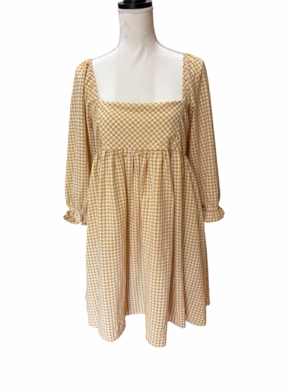 Fab’rik Sunshine Yellow Gingham Square-Neck Smock Dress